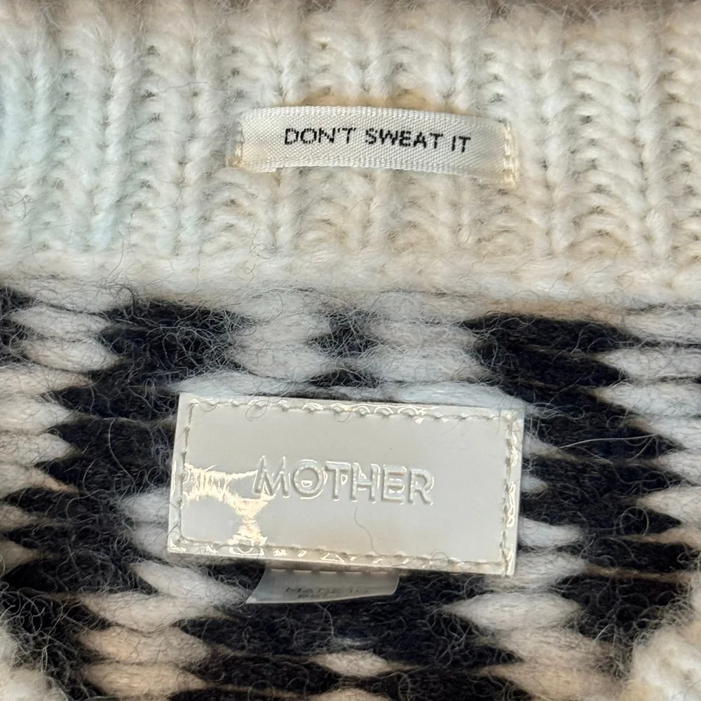 Mother The Itsy Crop Jumper Sweater Black White Alpaca S, NWOT - Picture 6 of 9